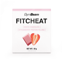 GymBeam Fitcheat Proteínová čokoláda biela čokoláda a jahoda 80 g