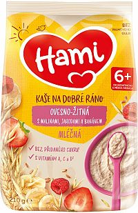 Hami Mliečna kaša ovseno-ražná s banánom, jahodami a malinami 210 g