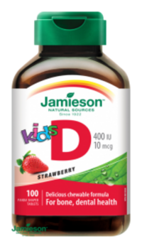 Jamieson Vitamín D3 Kids 400 IU tablety na cmúľanie s príchuťou jahody pre deti 100 tabliet