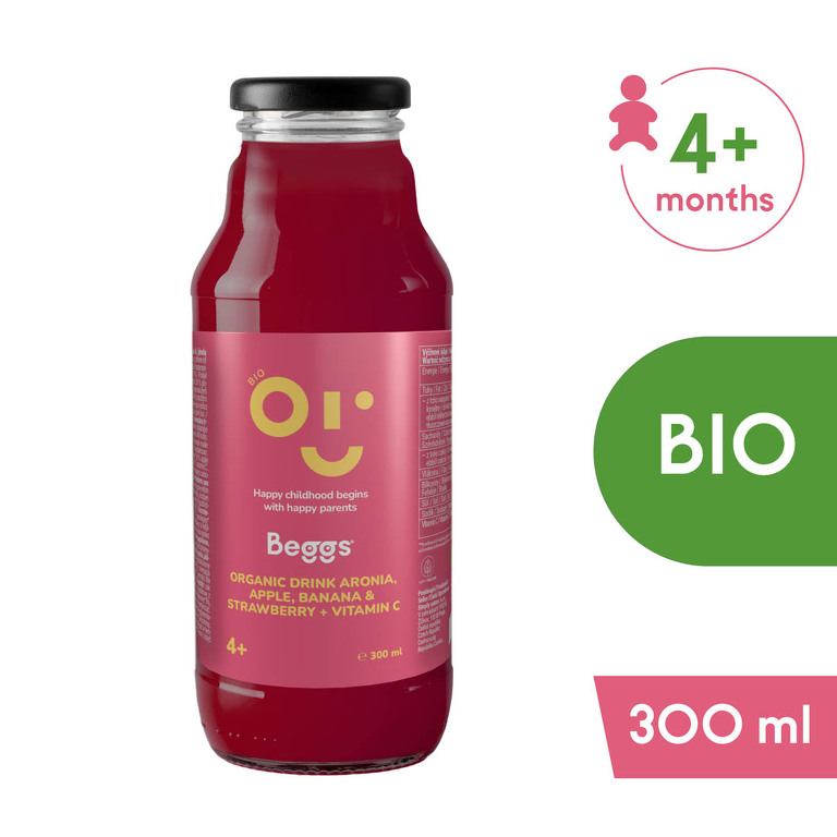 Beggs BIO NÁPOJ Aróniajablkobanán & jahoda s vitamínom C od ukonč. 4. mesiaca 300 ml Beggs BIO NÁPOJ Aróniajablkobanán & jahoda s vitamínom C od ukonč. 4. mesiaca 300 ml