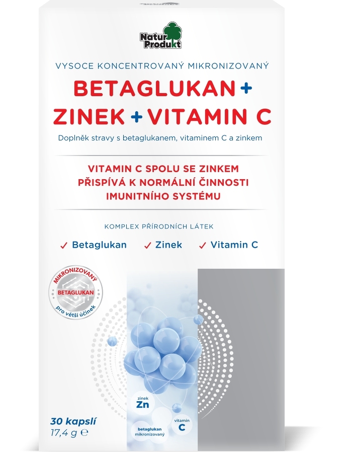 Naturprodukt Betaglukán + Zinok + Vitamín C 30 cps