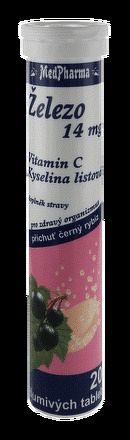 MedPharma ŽELEZO 14MG + Vit. C + Kys. listová tbl eff 1x20 ks