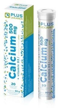 PLUS LEKÁREŇ Calcium 500 mg + vitamín D3 tbl eff s príchuťou grepu 1x20 ks