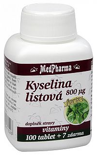 MedPharma Kyselina listová Forte 800 mikrogramov 100 tbl. + 7 tbl. ZADARMO