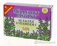 MÜLLEROVE PASTILKY SO ŠALVIOU A VITAMÍNOM C, (pri nachladení) 30+6 zdarma (36 ks)